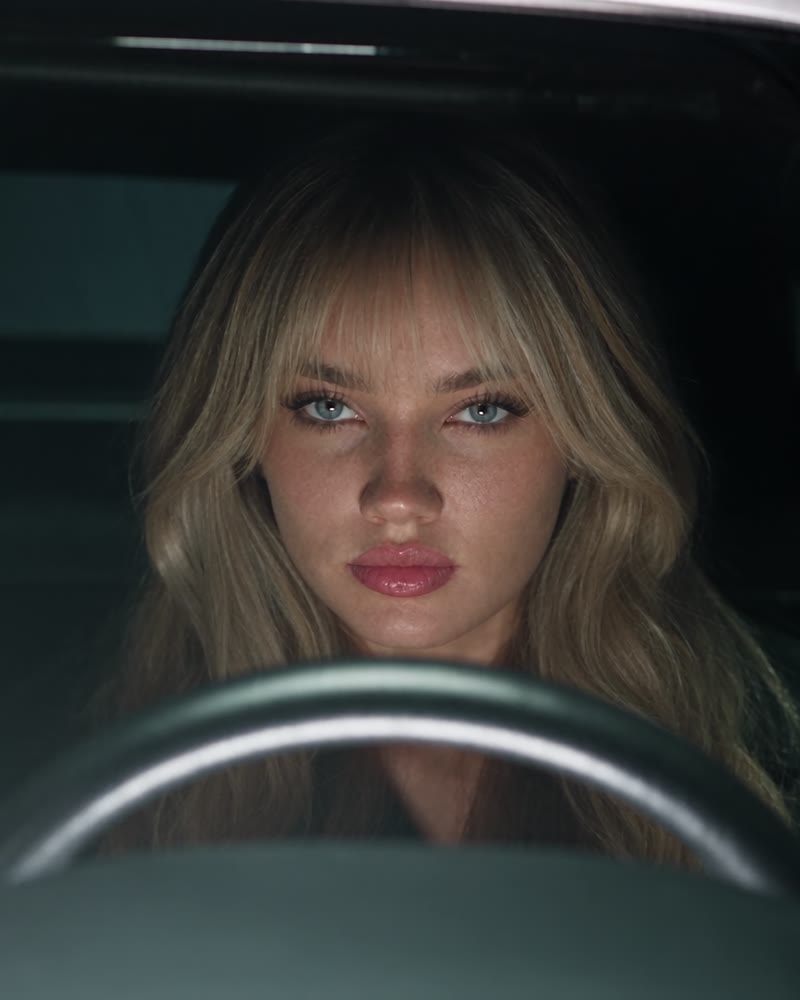 Caitlin Reid behind the wheel of a silver coupé