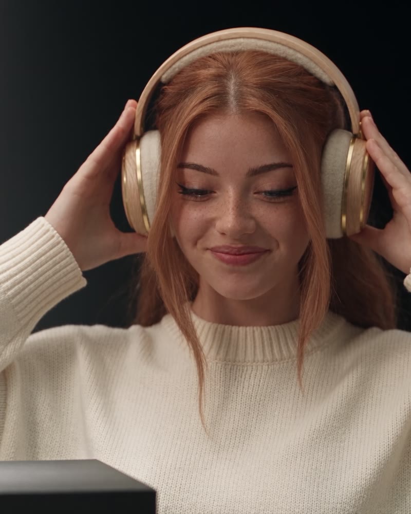 Hannah Reid smiling in cream headphones